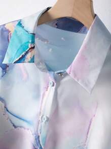 Elegant, Casual, Everyday Full Body Print Polyester Button Front Blouse, Suitable For Office, Holiday, Leisure, Spring/Summer