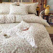 Vclife Ruffle Duvet Cover 100% Cotton Teen Girls Pink Dainty Flower Duvet Cover With Zipper Closure Romantic White Lace Bedding Sets