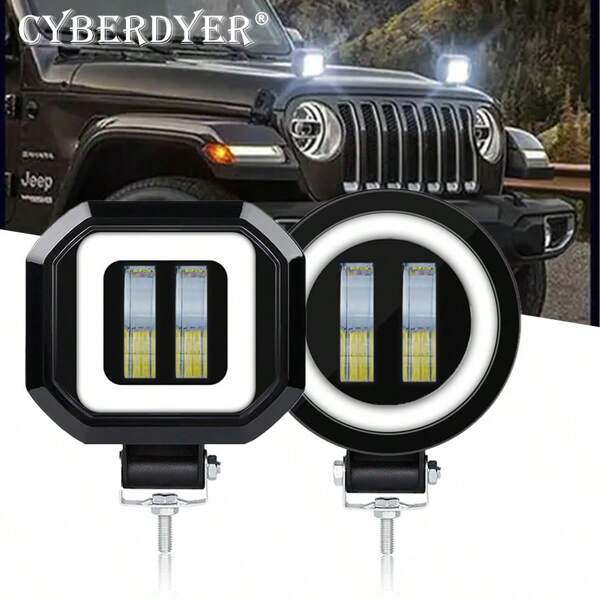 CyberDyer Faróis de neblina LED 20W para motocicleta, holofotes redondos de 3 polegadas para motocicleta, faróis de neblina, luzes dianteiras auxiliares 12V 24V, brancos (inclui interruptor)