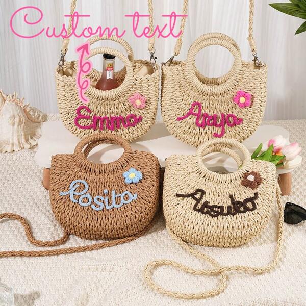 1pc Personalized Custom Name Woven Bag, Beach Vacation Beach Bag, Fashion Tote Bag, Ideal Gift For Bridesmaid, Party, Birthday, Christmas, Multifunction, Versatile, Large Capacity, Lightweight, Functional Travel/Hiking/Stadium/Sports/Climbing, For Business/Commute/Work/Office, School Supplies, For Teenagers, Junior High School Students, Middle School Students, High School Senior High School Students, College Students, University Students, Freshman, Sophomore, Underclassmen