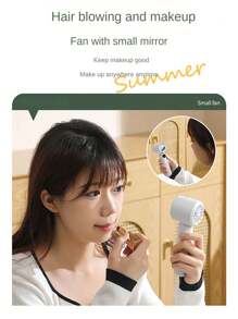 Nouveau ventilateur portable à main, mini ventilateur de bureau pliable, réglage sans palier de 199 vitesses, avec miroir de maquillage, silencieux haute vitesse, convient pour les dortoirs, la maison, le bureau, l'extérieur et plus encore