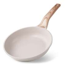 RIOVARM 24cm Induction Non-Stick Frying Pan, Granite Frying Pan, PFOA-Free Egg Pans, Omelette Pan With Woodgrain Bakelite Handle, Beige Frying & Universal Pans For All Hob Types, Cookware, 9.5 Inch - Light Grey - View 1