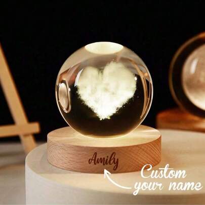 [Custom] 1pc Personalized Love Cloud/Saturn/Galaxy Crystal Ball 3D Art Lamp With Your Name, Perfect For Space Lovers And Birthday Gifts Size: 60 Mm With Wooden Base,Glass Image Gifts, Engraved Souvenirs, Home Decorations, Gift For Male And Female Friends, Couple Gifts, Valentine's Day Gifts, Birthdays Gift
