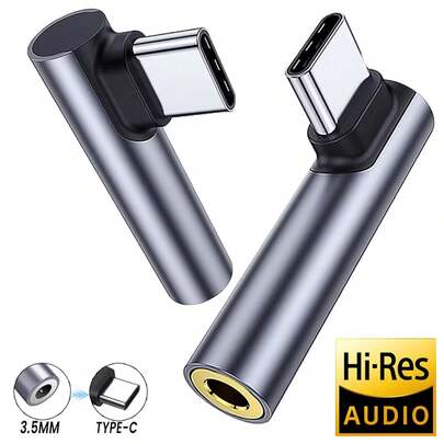 Adaptador de audio auxiliar de ángulo recto de USB-C a 3.5 mm para auriculares, conector convertidor de cable de audio de 3.5 mm compatible con iPhone 16 Pro Max/16 Pro/16 Plus/16/15 Series, Galaxy S25/S24/S23/S22/S21 Ultra