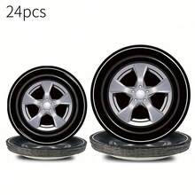 24 piezas de platos desechables de papel con diseño de huella de neumático, platos de papel con temática de neumáticos de 7 y 9 pulgadas, adecuados para fiestas de carreras, cumpleaños, picnics, aniversarios, eventos de entretenimiento y reuniones familiares