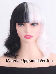 Black And White Color Wave Mid-Length Hair 12 Inch With Bangs For Cosplay Party Daily Wear - Two-Tone - View 7