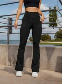 1pc Women Wide Leg Yoga Pants With Pocket, High Elastic Waist Tennis Sports Leggings, Soft Flared Outdoor Trousers For Workout, Cycling, Tennis, Golf, Spring/Summer/Autumn