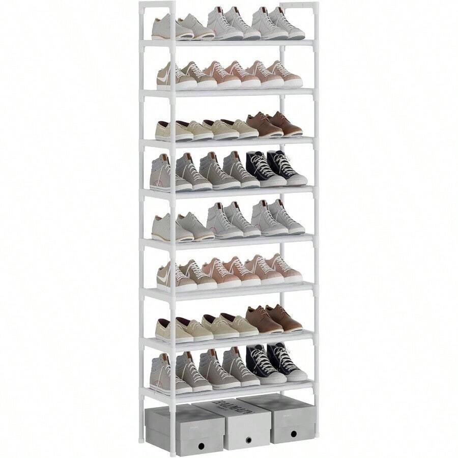 8 Tiers WHITE Adjustable Shoe Storage Shoe Rack Organiser Shelf Hold Stand For 24 Pairs Shoe Sturdy Design, Space Saving - White - View 1