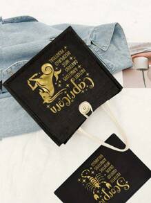 Geantă tote cu model de constelație aurie și geantă mică cu model de constelație, geantă tote neagră din in