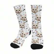 1 paire de nouvelles chaussettes personnalisées motif os de poisson et chat, chaussettes de couple personnalisées, cadeau de remise des diplômes, chaussettes personnalisées amusantes à col roulé pour homme/femme, chaussettes de sport, chaussettes de sport personnalisées, cadeaux d'anniversaire personnalisés, comme cadeaux de la Saint-Valentin