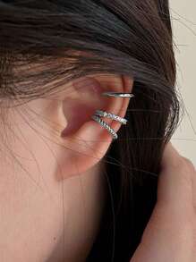 Set de 3 piezas de pendientes minimalistas de diseño exclusivo de cobre con circonita, sin necesidad de perforación, aretes personalizados, pendientes simples