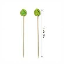 20/50/100/200pcs Monstera Leaf Design Fruit Picks, Party Decor Toothpicks, Hawaiian Bamboo Sticks, Suitable For Fruit, Dessert, Fruit Bowl Decor, Outdoor BBQ