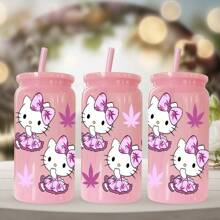 Sanrio 1 pieza Botella de agua de plástico rosa de 16 oz con estampado de Hello Kitty de Sanrio, adecuado para café, bebidas, cerveza, leche, jugo, un gran regalo de hidratación de verano para ella (con pajita reutilizable)