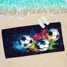 Lively Soccer Pattern Beach Towel - Soft, Absorbent Microfiber With Splatter Design - Lightweight, Quick Dry - Great For Swimming, Camping, Yoga, Gym - Ideal Gift For Sports Fans And Travelers, Beach Accessory | Cartoon Soccer Design | Microfiber Towel Summer Travel, Vacation Holiday Bathroom Decor Beach Essentials - Multicolor - View 6