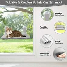 Cat Window Hammock Perch Cordless Perches Window Sill Seat Bed Foldable Stable Lounger Upgraded Suction Cup Easy Assembly Indoor Cats Kitty Shelf Hold Up To 55lbs,Suitable For All Seasons, Breathable And Soft,Gift, Present, Celebration