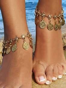 1pc Bohemian Ankle Chain Beach Vacation Ankle Chain Retro Tassel Coin Ankle Chain - Vintage Coin Tassel Anklet - View 2