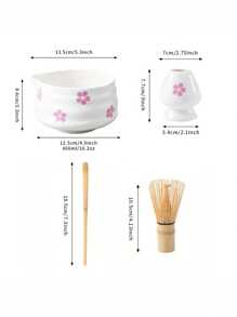 1pc/2pcs/4pcs/5pcs Cherry Blossom & Matcha Bowls Set, Japanese Tea Set Includes Matcha Bowl With Spout, Bamboo Matcha Whisk, Matcha Scoop, Whisk Stand, Stainless Steel Sieve, 5-Piece Perfect Matcha Set Back To School