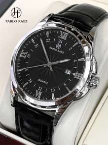 Pablo Raez 1 pieza Reloj vintage de hombre de color negro y plateado, resistente a la corrosión, de acero inoxidable de lujo, resistente al agua hasta 50M, con movimiento de cuarzo, accesorio de verano para hombre