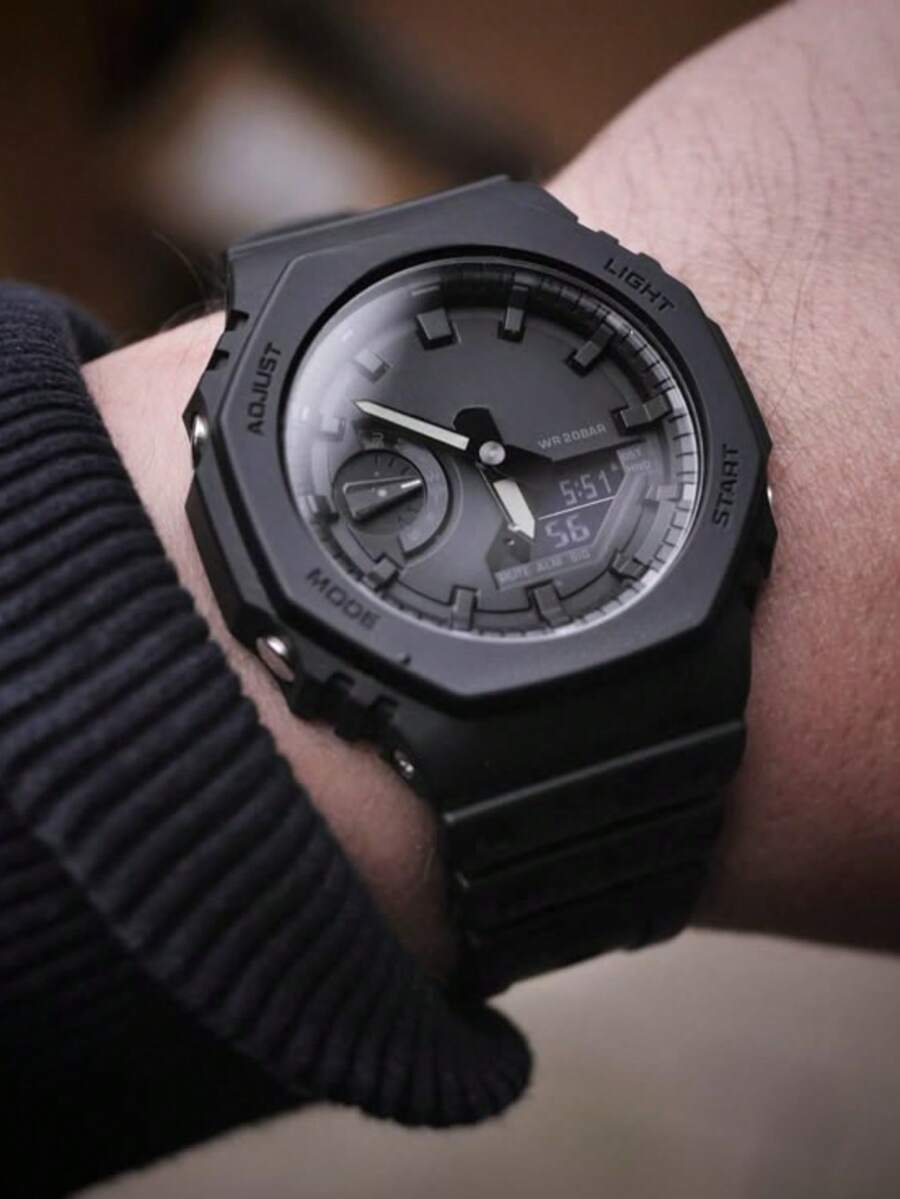 Men's Carbon Sport Digital Analog Waterproof Watch Men's Fashion - 黑色 - 查看 1