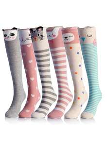 6 Pairs Children Over-The-Knee Socks, Cute Animal Gift Long Tube Socks For Girls - Multicolor - View 3