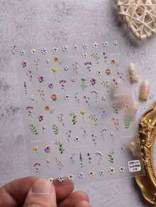 QIANJIKU 2片装春夏花卉浮雕美甲贴纸，5D立体美甲装饰贴，适用于亚克力指甲，女士及女孩美甲用品，节日礼物 - 彩色 - 查看 5