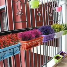 5pcs UV Resistant Hanging Flower Pot Floral Fence, Indoor Outdoor Decor Artificial Greenery Lavender Shrubs Fake Flowers, Wedding Table Centerpiece Filler (Purple)
