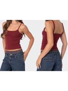 Women's Solid Color Cami Tops Sleeveless Open Back Low Cut Slim Fit Cropped Tank Tops