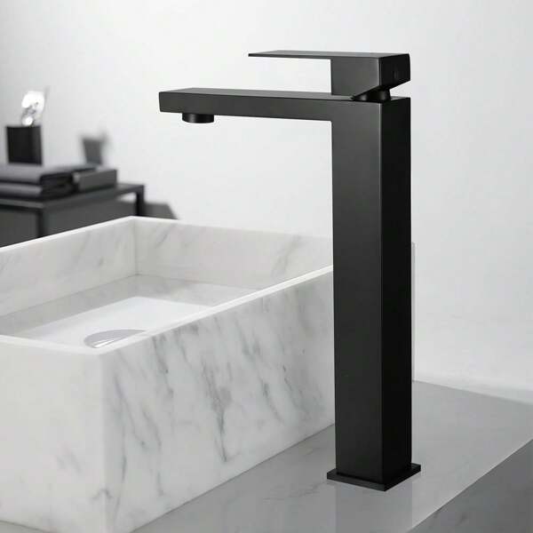 Robinet de lavabo en acier inoxydable 304, lavabo à poser de 24 cm avec bec haut, robinet de salle de bain noir, robinet de salle de bain noir