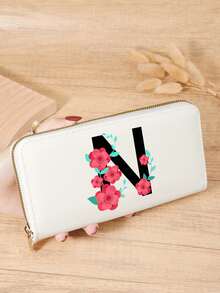 Burgundy Bag Charry Red Bag Wine Red Bag, A-Z Letter Print Fold Over Long Wallet Women Fashion Modern Business Slim Portable Versatile Large Capacity Credit Card Zipper ID Card Money Cash Storage Business Casual Perfect School College Work Business Commute Teachers' Day Back To School Holiday Office For Birthday Gift On Valentine Day Lady Female Women White-Collar Workers College Student,Bag School Supplies For School Dorm Room & Back To School - Burgundy - View 9