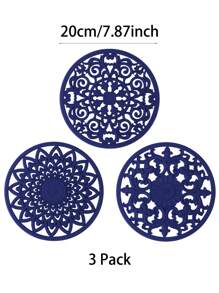 Set Of 3pcs Traditional Silicone Trivet Mat(20cm/7.87inch)(16cm/6.3nch) - Non-Slip & Heat Resistant Kitchen Hot Pads For Countertops & Table - Kitchen Trivets For Hot Dishes & Cookware - Hot Pot Holder For Pots & Pans