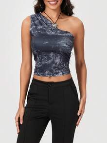 Women's Summer One Shoulder Tank Tops  Soft Stretchy Solid Color Floral For Daily Date Night Party - Multicolor - View 2