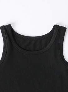 3pcs Set Of Fashionable And Versatile Solid Black Sleeveless Short Vest For Young Girls, Simple, Soft And Comfortable, Suitable For Summer Home Leisure, Outings And Holiday Parties