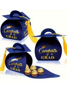 30 Peças - Caixa de Presente de Boné de Formatura 2024, Caixa de Lembrancinhas da Festa de Formatura, Caixa de Doces com Borla Dourada - Parabéns Formandos da Turma de 2024, Enfeites de Mesa para Festa de Formatura 2024 - Preto e Dourado, Dia dos Namorados, Natal - Multicolorido - Visão 11