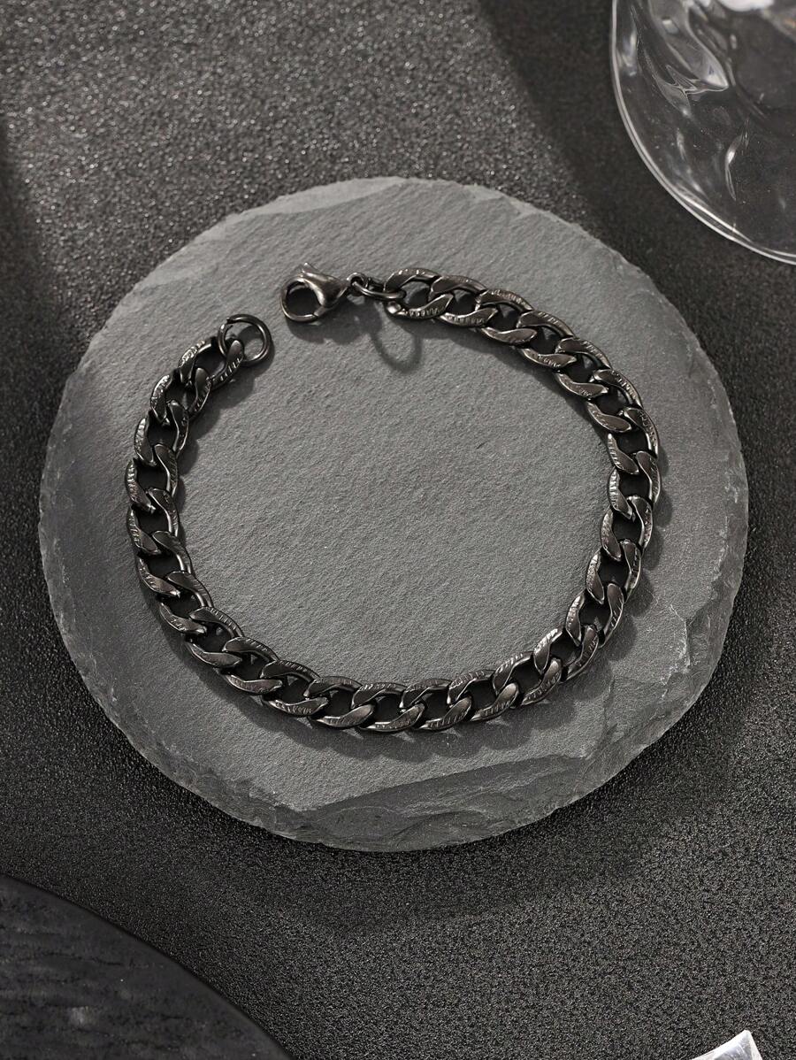 1 Stück Edelstahl schwarzes minimalistisches Ketten-Armband für Herren