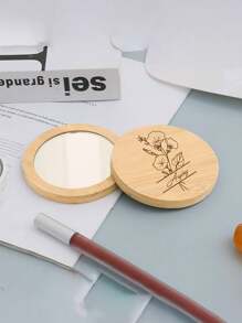 1 pezzo Specchio compatto da viaggio rotondo in legno personalizzabile con motivo floreale, specchio portatile e da mobile in legno - specchio per trucco circolare da tenere in mano, specchio da trucco in legno inciso