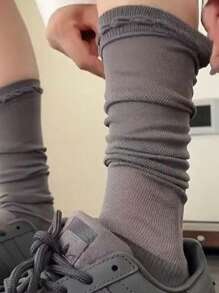 1 par de calcetines largos tipo tubo para mujer con encaje y parches, de malla a rayas, ajuste ceñido y transpirable, hasta el muslo, para primavera/otoño