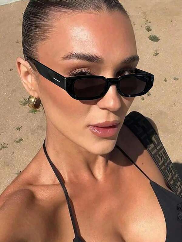 1 pieza Gafas de moda cuadradas negras personalizadas para mujer, clásicas retro casuales para la calle, deportes al aire libre, vacaciones, playa, viajes