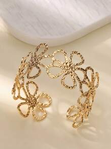 Brazalete ancho de acero inoxidable con diseño de flor para mujer, pulsera de estilo vintage geométrico simple con acabado mate, joyería de moda, regalo nuevo