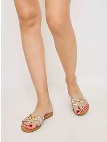 Unisex Bohemian Butterfly Decor Flat Mule Sandals - Beige - View 1