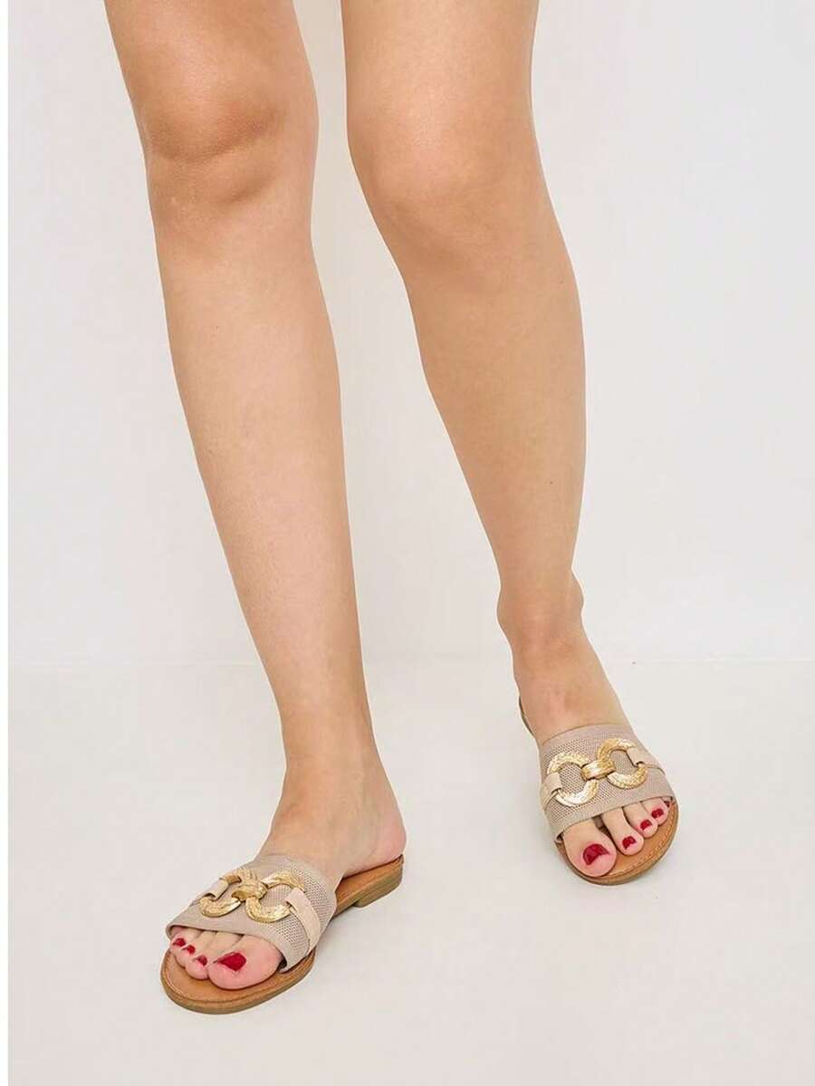 Unisex Bohemian Butterfly Decor Flat Mule Sandals - Beige - View 1