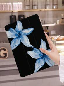 Flower Blue Printed Pattern Tablet Protective Case, Compatible With IPad 10.2", IPad Pro 2021/2020, IPad 9th/10th Gen, Galaxy Tab A8 10.5" 2022, Matepad 10.4"/Tab, Anti-Drop, With Pen Slot, Sleep/Wake Support