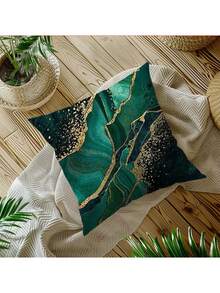 New Explosive Green Gilt Texture Printed Pattern Polyester Short Plush Home Decoration Sofa Cushion Cover 4 (No Pillow Core)