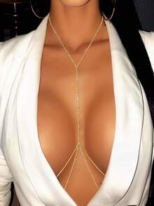 性感金色胸部身体链女式性感分层比基尼文胸身体链项链腹部腰链夏季海滩身体首饰 - 身體鏈 - 查看 6