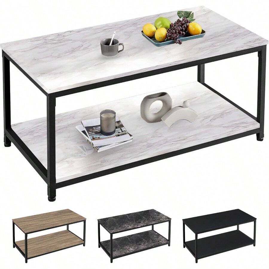 Industrial Coffee Table, Suitable For Any Room 100x50x45cm (White Marble) - White Marble - View 1