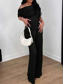 Vaiaye Women's 2-Piece Casual Elegant Solid Color Asymmetrical Hem Shaping Top, Suitable For Valentine's Day And Carnival, Paired With Solid Color Straight Pants, Suitable For Daily Wear, Holiday And Beach Vacation. - Black - View 8