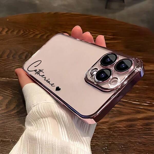 Luxury Transparent Plating Clear Soft Silicone With Lens Protector Personalized Customized Name Case Compatible With IPhone 16 15 14 13 12 11 Pro Max Shockproof Bumper Cover 16 15 14 Plus, Clear, Stylish, Colorful, Vintage, Cute, Contracted, Funny, Custom, Personalized, Unique, Customized, Ideal Gifts For Him, Ideal Gifts For Her, Boyfriend, Girlfriend, Family, Friends, Grandparents, Couple, For Anniversaries, For Birthday