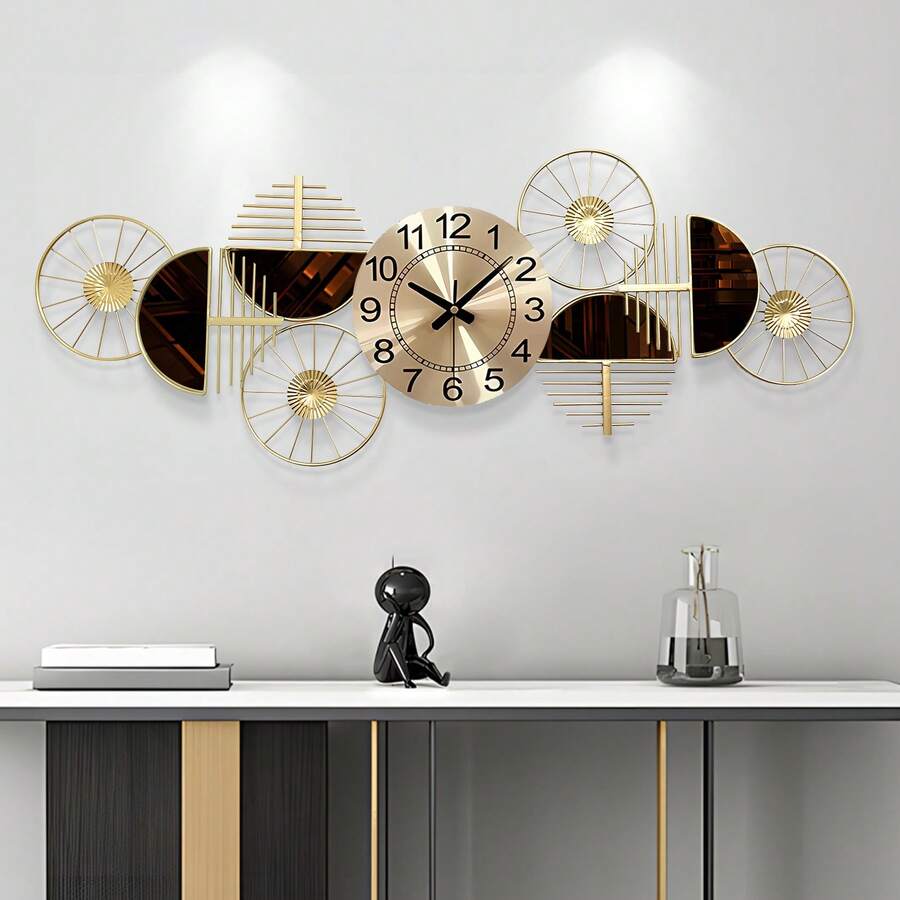 39 X 16 Inch Large Metal Wall Clock Decorative 3D Metal Wall Art Clock For Living Room Bedroom Creative Modern Large Wall Clock Decoration Silent No Ticking Sound - Perfect Gift For Housewarming And Home Decor Lovers - Vàng - Xem 1