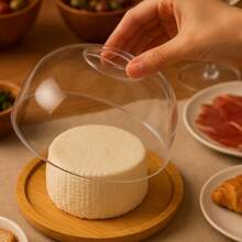 Porta Queijo Queijeira Bambu Com Tampa Em Acrílico Mesa Posta 19cmx9cm