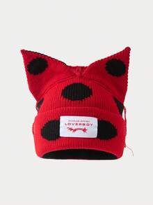 1pc Women's Polka Dot Jacquard Ear Shaped Y2K Knit Beanie Cap, Warm Winter Outfit Accessory - Multicolor - View 14