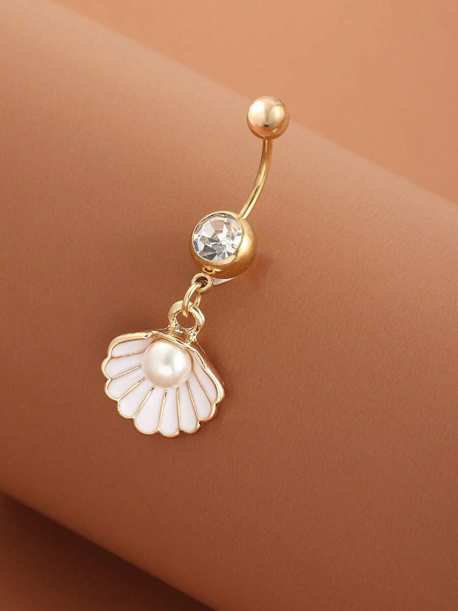 1pc Women's Rhinestone Seashell Heart Butterfly Navel Ring, Sexy Sweet Body Jewelry - Multicolor - View 1